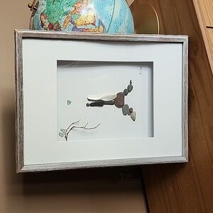 Pebble Art wedding couple in shadow box beach glass art